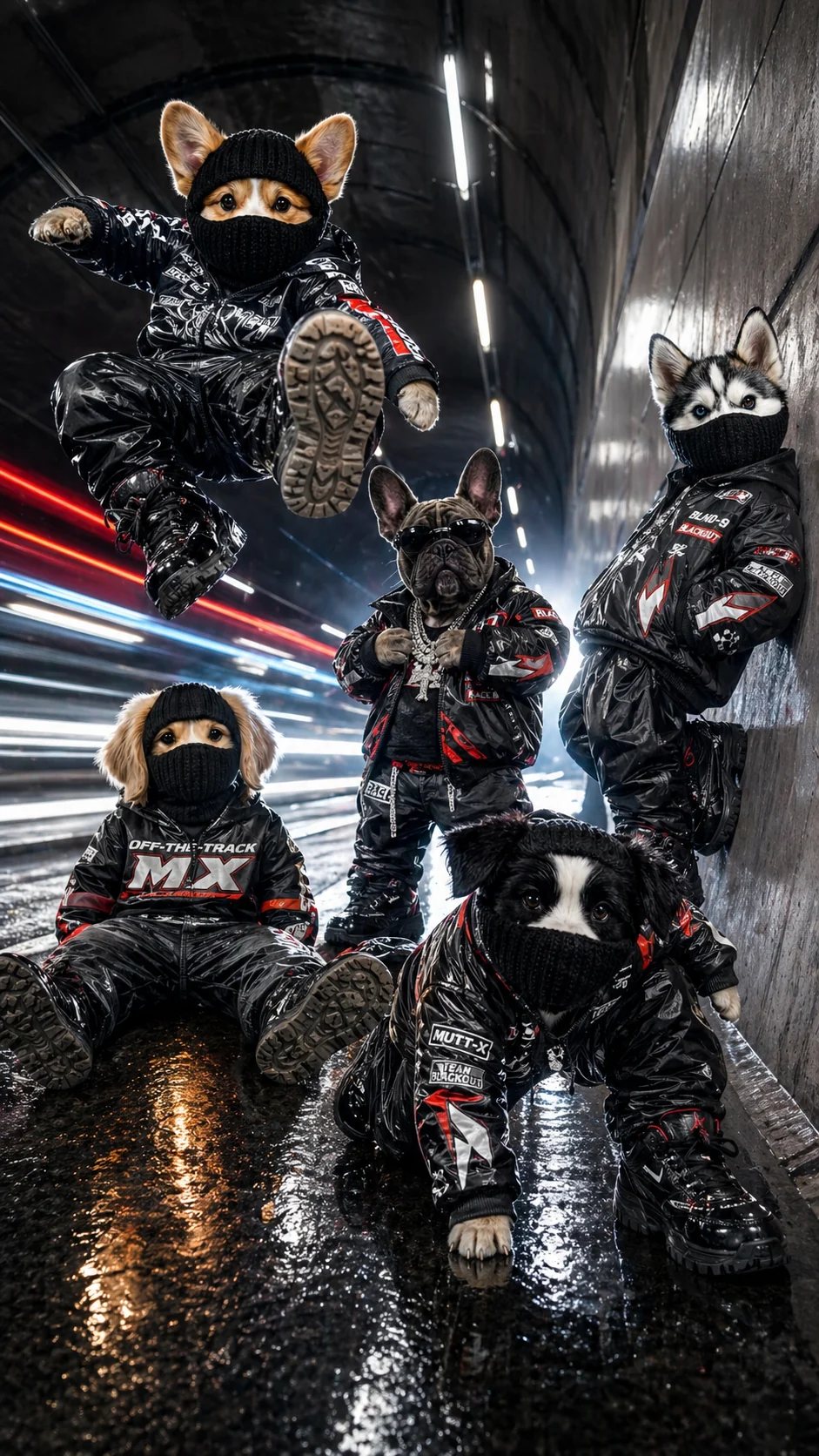 Groovypawz pack moving through a dark tunnel